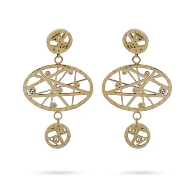 Pendientes Acero y Circonitas Oro