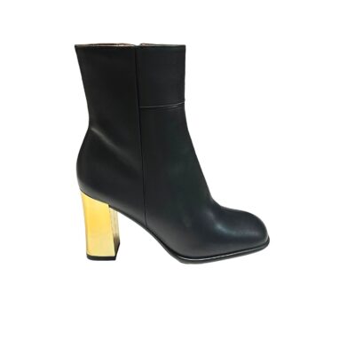 Botin Negro Con Tacon Dorado